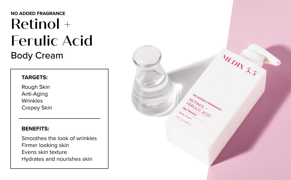 Medix 5.5 Fragrance Free Retinol Body Lotion Crepey Skin Care Treatment | Skin Firming Body & Face Moisturizer | Anti Aging Retinol Cream For Face Targets Crepe Skin, Wrinkles, & Loose Skin, 15 Fl Oz