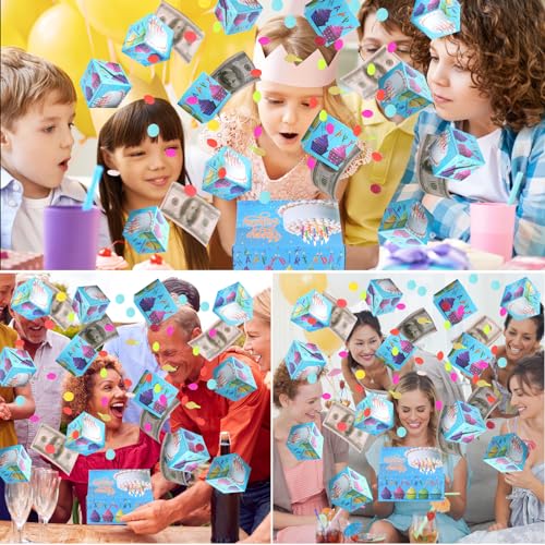 BABORUI Birthday Surprise Box Gift Box for Money, Happy Birthday Surprise Gift Box Explosion with Confetti, Seeroze Exploding Gift Box for Men Women Kids(Blue Birthday)