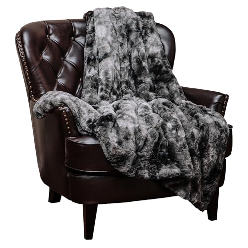 Chanasya Premium Wolf Faux Fur Throw Blanket - Soft, Fuzzy Sherpa & Minky Throw Blanket - for Bed or Couch - 92" x 85” (Queen Size) - White