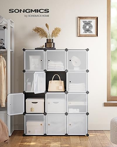 SONGMICS Cube Storage Organizer, Set of 9 Plastic Cubes, Closet Storage Shelves, DIY Plastic Closet Cabinet, Modular Bookcase, Shelving with Doors for Bedroom, Living Room, Black and White ULPC116HS