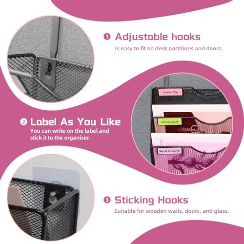 ideallife 1 Pocket Mesh Wall File Holder Organizer Office Hanging File Folder Magazine Rack, Nametag Label Hooks Set Included, Black