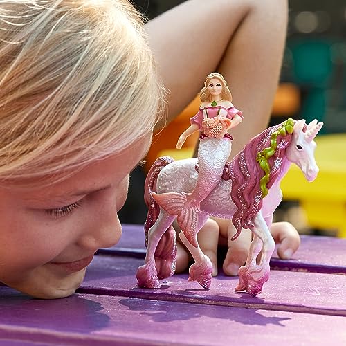 Schleich Bayala Mermaid Feya Riding Underwater Unicorn, 3-Piece Playset - Glittery Undersea Princess Doll and Unicorn Poseable Figurines with Accessories for Girls and Boys, Gift for Kids Ages 5+