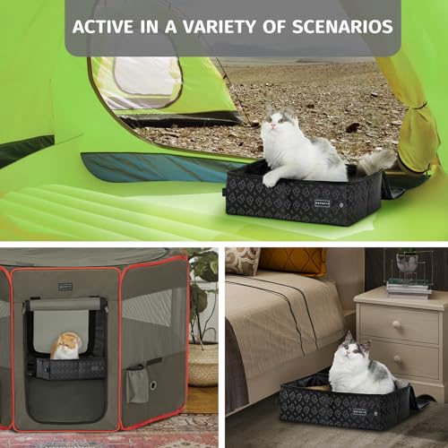 Petsfit Portable Cat Crate with Litter Box and Soft Cushion Cat, Collapsible Pop Up Cat Kennel with Carrying Bag for Travel