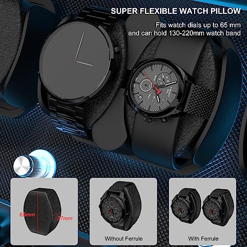 XTELARY Watch Winder for 12 Automatic Watches, Black Lockable Automatic Winders with Extra 6 Watch Storages, 4 Rotation Modes, Flexible Watch Pillows, Quiet Mabuchi Motor, and Blue Backlight