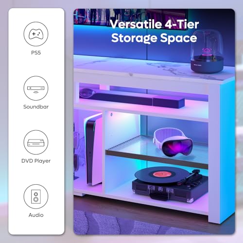 Bestier TV Stand for 65/70 inch TV, Tall Entertainment Center with 2 Led Lights, Gaming TV Console with Storage for PS5, Modern TV Cabinet for Bedroom, Living Room, Black Carbon Fiber