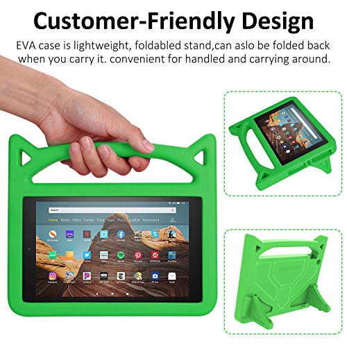 New 10inch Tablet Case(9th/7th/5th Generation,2019/2017/2015 Release)-SHREBORN Lightweight Shockproof Case Incompatible with iPad,with Cute Cat Handle Stand-Green
