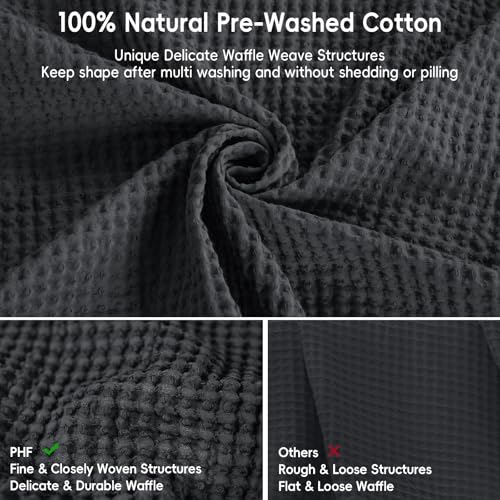 PHF 100% Cotton Waffle Weave Black Throw Blanket 50" x 60"-Lightweight Washed Soft Breathable Blanket for Adults and Kids-Perfect Blanket Layer for Couch Bed Sofa-Elegant Home Decoration