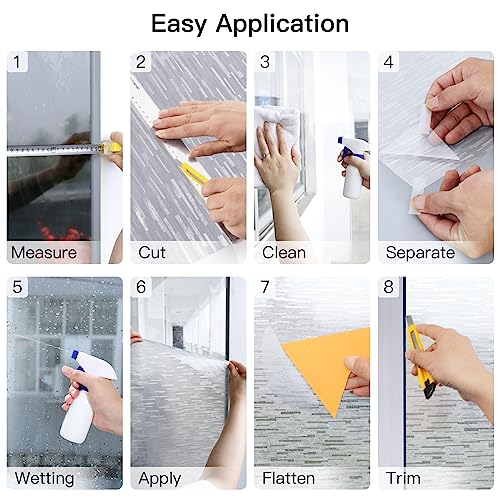 DOWELL Window Privacy Film, Frosted Glass Window Film, Non Adhesive Static Window Clings, Opaque Window Vinyl, UV Blocking Glass Sticker Covering for Home Office, 17.5 x 59 inches