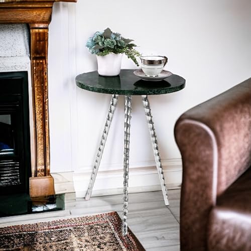 Round Side Table Tray Nightstand Coffee End Table for Living Room Bedroom Small Spaces Bedside Table Mid Century Modern Coffee Table Accent Table 15'' x 18.75'' - Basil Green Gold
