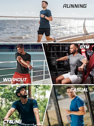 5 Pack Mesh Dry Fit Gym Tshirts for Men Quick Dry Crew Neck Running Active Fitness Training Sport Tee Shirts，BR-S