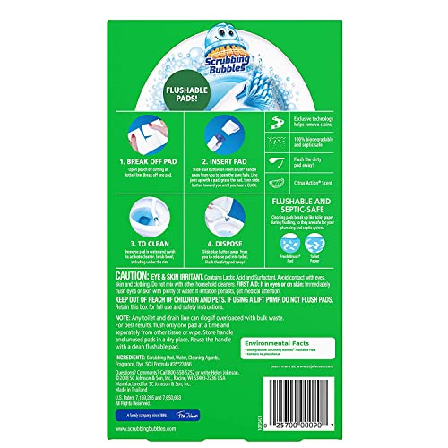 Scrubbing Bubbles Flushable Toilet Bowl Wand Cleaner Refills, Fresh Brush Cleaner Toilet Refill Pads, Removes Limescale & Odors, Citrus Scent, 10 Count (Pack of 1)