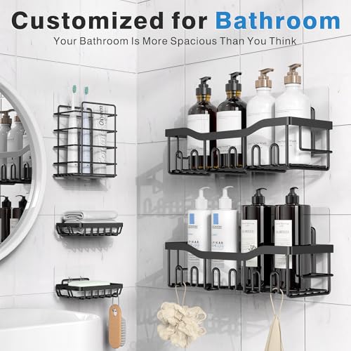 Shower Caddy 5 Pack,Adhesive Shower Organizer for Bathroom Storage&Home Decor&Kitchen,No Drilling,Large Capacity,Rustproof Stainless Steel Bathroom Organizer,Shower Shelves for Inside Shower-Larger