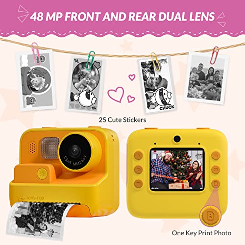 Mafiti Kids Camera Instant Print, 48MP Digital Camera Selfie 1080P Video Camera with 32G TF Card, Toys Presents for Girls Boys Aged 3-12 for Christmas/Birthday/Holiday (Orange)