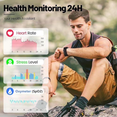 Hoowel Smart Watches for Men/Women,1.8'' Alexa Built-in Fitness Tracker Watch with Bluetooth Calls, IP68 Waterproof, Heart Rate/Sleep/SpO2/Stress Monitor, 100+ Sport Modes for Android & iPhone