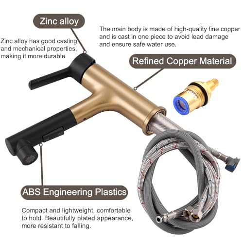 LAZ HOME Bathroom Sink Faucet with Pull Out Sprayer,Three Water Flow Modes Brass Single Handle Black Bathroom Basin Faucet for Hot and Cold Water Vanity Basin Faucet