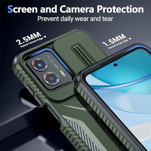 CASEJEEN for Motorola Moto G Power 5G/Moto G 5G 2023 Case with Tempered Glass Screen Protector and Camera Lens Cover, Ring Stable Kickstand,Heavy Duty Shockproof Protective Phone Cover-Alpine Green