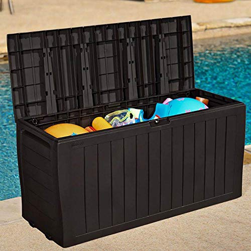 Keter Marvel Plus 71 Gallon Resin Outdoor Storage Box for Patio Furniture Cushions, Throw Pillows, Garden Tools and Pool Floats, Brown