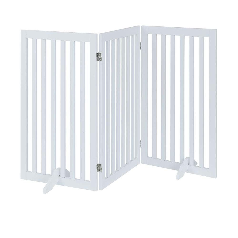 unipaws 36”H Free Standing Pet Gate for Dog Cat, Tall Wooden Dog Gates for Doorway, Stairs, Foldable Pet Fence for The House, Expandable Dog Barrier, Indoor Use, White