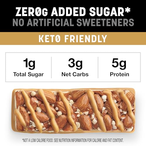 KIND ZERO Added Sugar Bars, Keto Friendly Snacks, Caramel Almond and Sea Salt Flavored, 6.2oz Box (5 Bars)