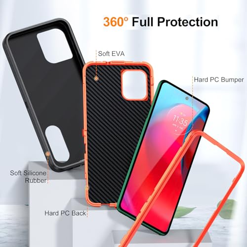 FEWGEY for Moto G 5G 2024 Case, Motorola Moto G 5G 2024 Phone Case with Built in Kickstand, 3-Layers Durable Shockproof DropProof Military Grade Protective Cover for Moto G 5G, Black/Orange