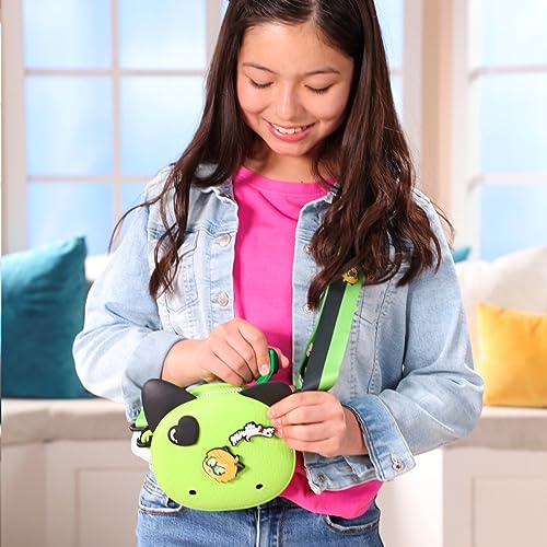 Miraculous Ladybug Pop n' Swop Green Mini Handbag with Adjustable Strap, Customizable Bag 4 Clip-on Badges, Accessory Bag, Lightweight Durable Waterproof Purse - Gift for Girls and Kids (Cat Noir)