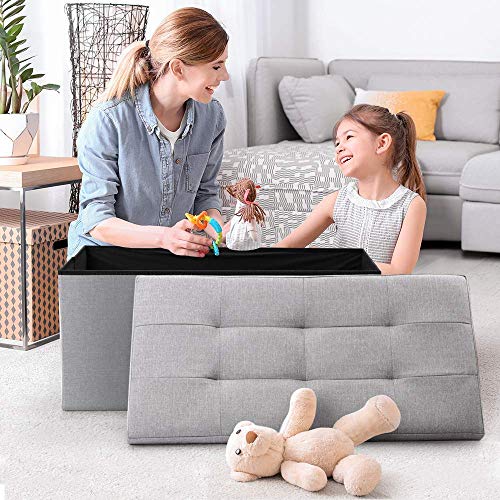 Camabel Folding Storage Ottoman Bench Cube Holds Up to 660lbs 30 inch Storage Bench with Memory Foam Seat Ottoman with Storage Footrest Padded Upholstered Tufted for Room BG364