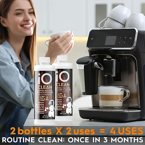 iO CLEAN Descaling Solution for All Coffee Machines – 16oz - 4 Uses – Cleaner & Descaler for Keurig, DeLonghi, Nespresso, Breville, Gaggia, Philips Saeco and Other Makers – Remove Buildup of Minerals