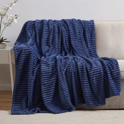 Nestl Navy Throw Blanket for Couch - Fuzzy Blankets and Throws for Sofa, Warm Bed Fleece Throw Blankets, Soft Throw Blanket, Lightweight Cut Plush Cozy Blanket, 50x60 inches Fleece Blanket Throw