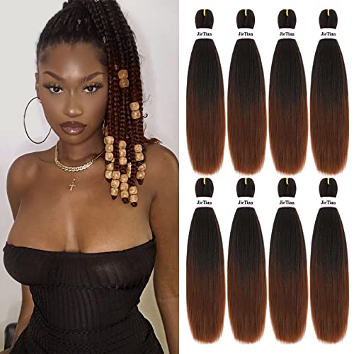 Liang Dian Braiding Hair Pre Stretched Ombre 42 Inch 8 Packs Synthetic Crochet Braids Hot Water Setting Professional Soft Yaki Texture Synthetic Hair Extensions(1B#)