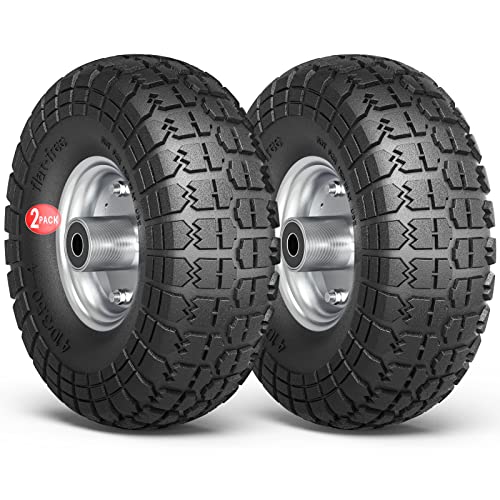 Winisok 4.10/3.50-4 Tire Wheels Flat Free, 10" Heavy Duty Solid Replacement Tires with 5/8’’ Bearings for Wagon, Wheelbarrow, Hand Truck, Generators (2 Pack)