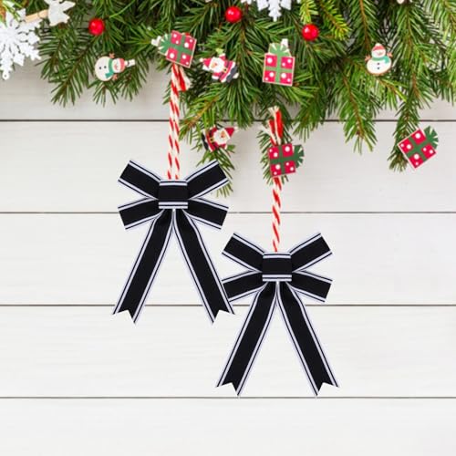 Meseey 12 Pcs Black and White Stripes Bow Nightmare Before Christmas Bows for Wreath Tree Topper Indoor Outdoor Bunting Party Wall Decoration (blackwhitestripe)