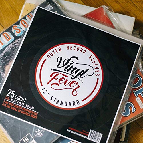 Vinyl Fever Record Sleeves [25 Pack] - Crystal Clear Outer Album Covers - Durable 3 Mil Thick Polypropylene Vinyl Sleeves for 12 Inch Lps and Archival Album Storage | 12.75"x12.75" Perfect Fit Sleeves