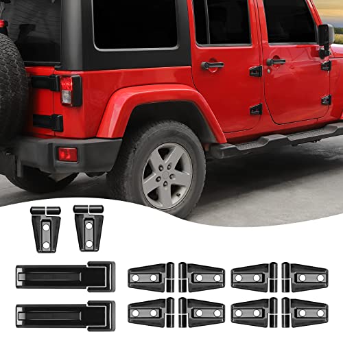 Hoolcar Door Hinge Engine Hood Hinge Tailgate Hinge Cover Trim ABS Exterior Kit Accessories Compatible with 2007-2017 Jeep Wrangler JK JKU, Black, 12PCs