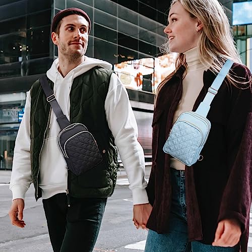Bunnychill Small Crossbody Sling Bags for Women Men, 3 Zipper Pocket Cell Phone Purse Fanny Packs for Women Men,Daypack Sport Chest Satchel (Baby Blue)