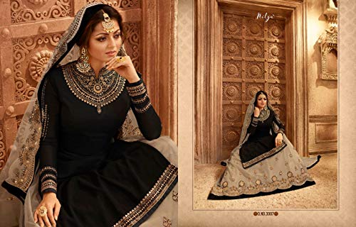 Delisa Indian/Pakistani Ethnic wear Georgette Straight Salwar Kameez for Womens (Black, SMALL-38)