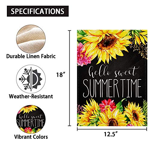 Sweet Summer Time Garden Flag Vertical Double Sided, Sunflower Summer Yard Flag Outdoor Décor 12.5x18 Inch