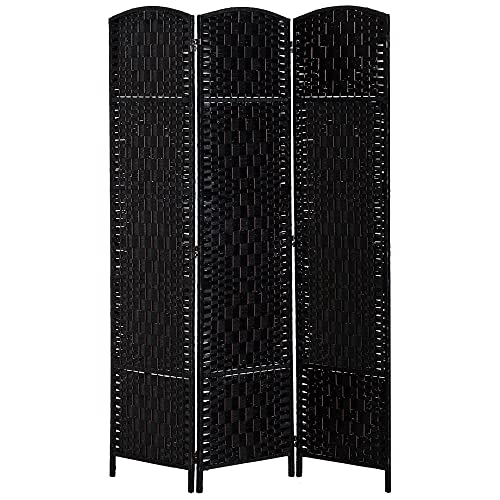 HOMCOM Room Divider 3 Panels Folding Privacy Screen 6FT Tall Portable Wicker Weave Partition Wall Divider for Bedroom Home Office, Black