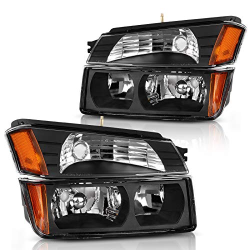 DWVO Headlight Assembly Compatible with 2002 2003 2004 2005 2006 Chevy Avalanche 1500/2500 Pickup Headlamp Replacement Black Housing Amber Reflector Clear Lens (Only Fit for BODY CLADDING)