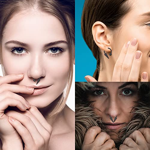 Stuppendux 6pc Black 16G 1.2mm Septum Rings Stainless Steel Cartilage Helix Tragus Earrings Nose Rings Piercing Jewelry Pointed Conical Head Round Ball Head for Women Men diameter 12mm