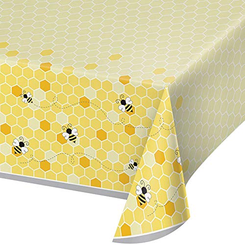 Creative Converting Bumblebee Baby Plastic Tablecloth, 54" x 102", Multi-color