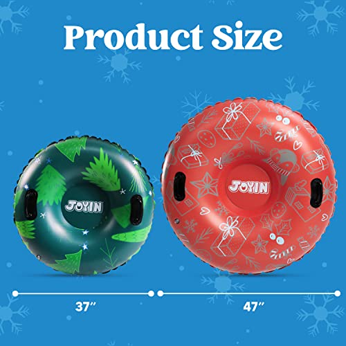 JOYIN Inflatable Snow Tubes 47" & 37"(2 Packs) for Kids and Adults,Heavy-Duty Snow Tube for Sledding, Great Inflatable Snow Sled for Winter Fun and Family Activities（Tree）