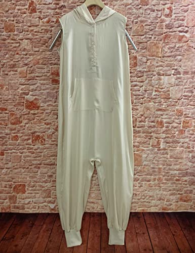 Tanming Hooded Jumpsuits for Women Casual Sleeveless Long Harem Pants Romper with Pockets (Beige-S)