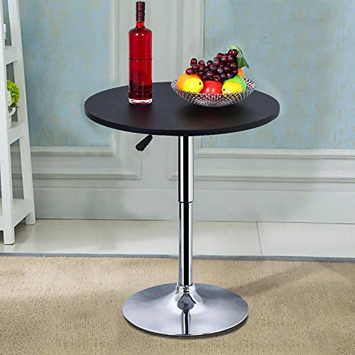 Yaheetech Round Bar Table, Adjustable Height and 360° Swivel Bar Tables, Cocktail Table with MDF Top, Silver Leg Base for Bar, Bistro, Café, Black