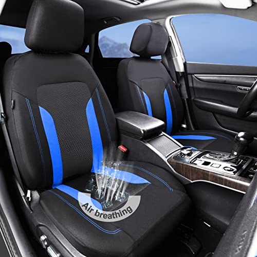 CAR PASS 3D Air Mesh Car Seat Covers Full Set, Breathable Sporty Rear Bench with Zipper for Armrest Box Universal Fit 95% Automotive SUV,Truck,Sedan Interior Cute Women Airbag Compatible, Black Blue