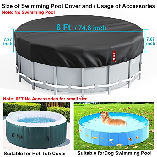 LXKCKJ 6 Ft Round Pool Cover, Solar Covers for Above Ground Pools, Stock Tank Pool Cover Protector with Pool Cover Accessories, Round Hot Tub Cover Ideal for Waterproof and Dustproof (Black)