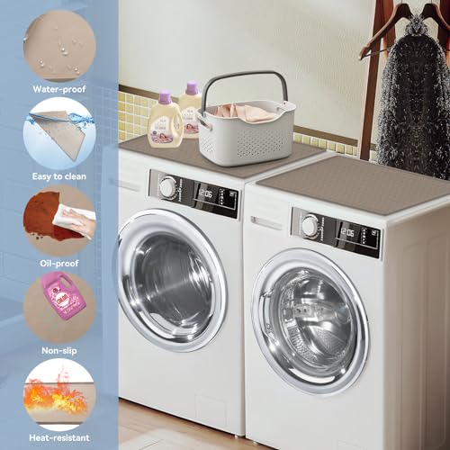 2 PCS Washer and Dryer Covers for the Top, 23.6'' x 19.7'' Silicone Rubber Mat for Laudry Machine & Dryer,Non-slip Heavy Duty Waterproof Washable Top Protector Mat Pad for Laundry & Kitchen,Apricot