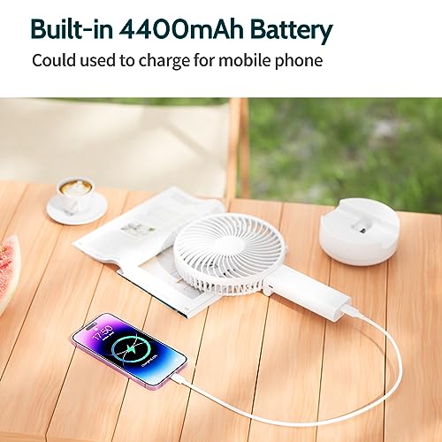 HandFan 6 Inch Handheld Fan 4400mAh Battery Operated Fan 6 Settings Personal Desktop Fan with 5-34H Working Time Removable Base Strong Airflow (A-White)