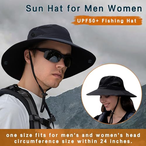 ZOORON Sun Hats for Men Women, Fishing Bucket Hats, Wide Brim UV Protection Waterproof Breathable Boonie Hats (1Pack-Army Green)