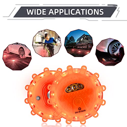 DK-WINER LED Road Flares roadside emergency car kit emergency road flares Kit with Magnetic Base for Vehicles & Boat | 9 Flash Modes(with Batteries) (3pack)