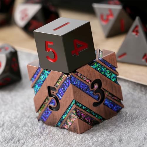 Stripe Metal DND Dice,DNDND Metallic Stripes Dice with Gift Metal Box for Dungeons and Dragons D&D (Purple Stripes)